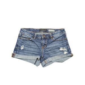 Aeropostale Blue Denim Low Rise Shorty Distressed Shorts Women’s Size 4